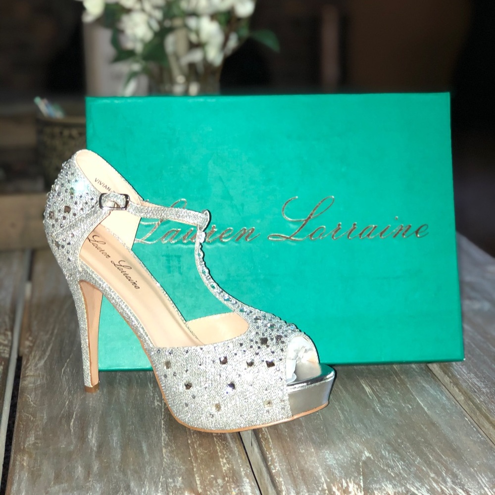 Just in time for PROM or WEDDINGS 
Silver Sparkle Platform Heel